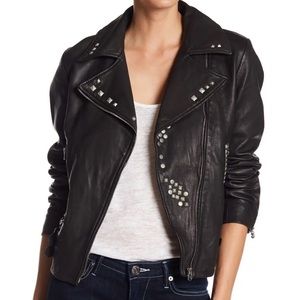 Women’s Leather Studded True Religion Moto Jacket